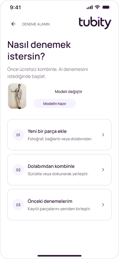 Tubity uygulaması: Parça ekle, dolabından kombinle, denemelerini gör